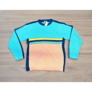 New Old Stock Sweater Striped Vendor S.W.T.R. Blue Peach Sweater L New W Tags